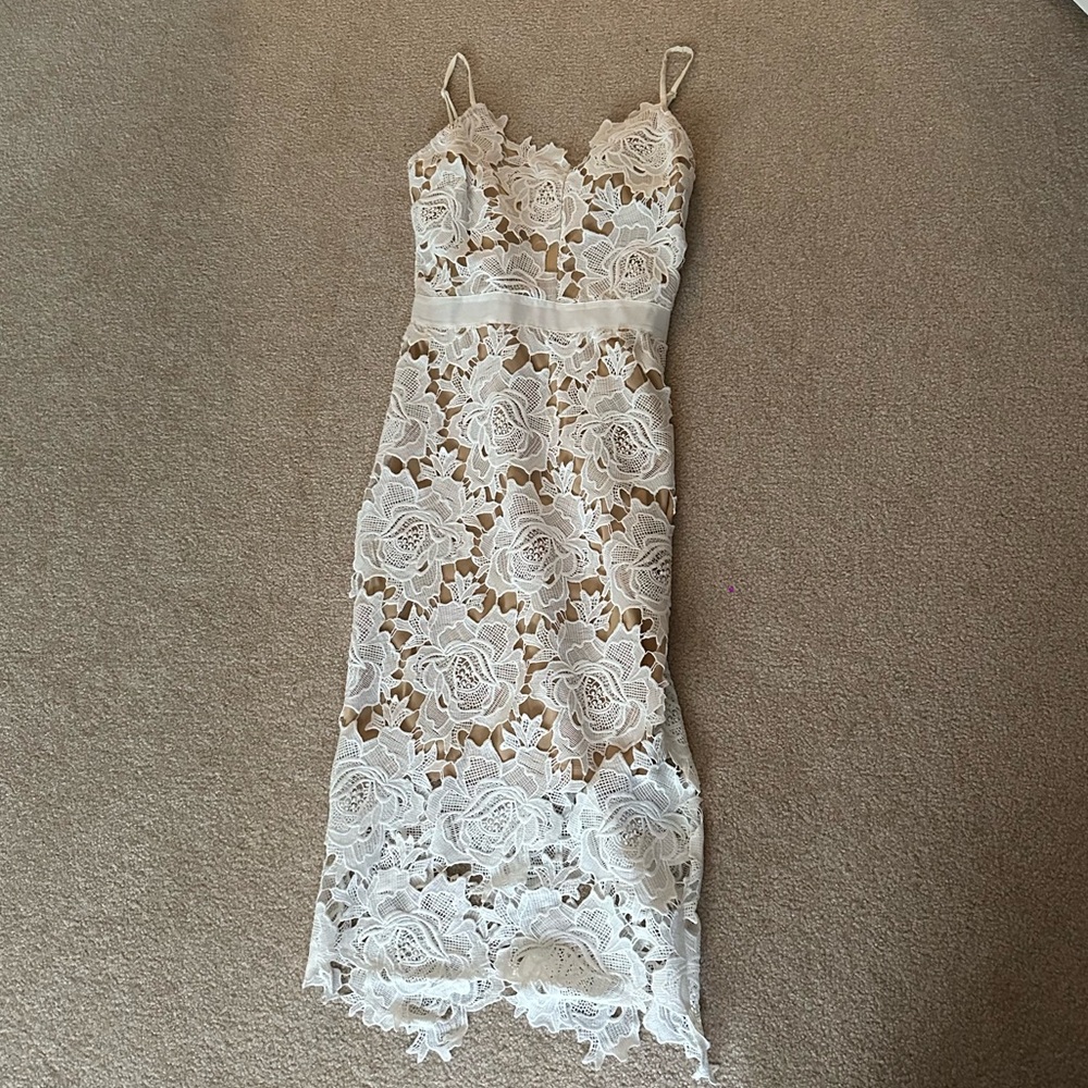 off white lace rose midi dress